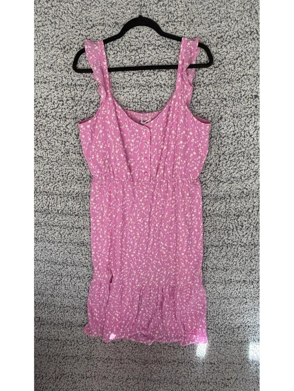 BB Dakota Steve Madden Pink Floral Smocked Mini Dress Ruffle Trim Size L NWT